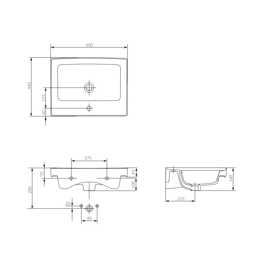 Cersanit K114-006 - besüllyesztett mosdó CREA 44,5 x 60 cm kerámia/fényes fehér