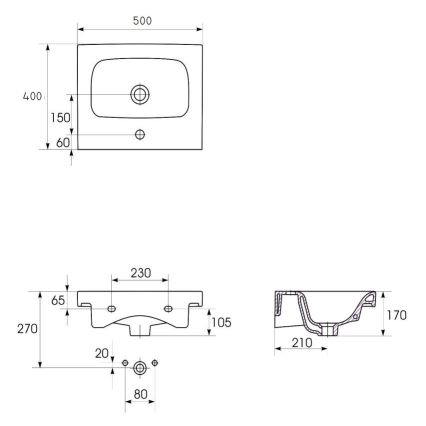 Cersanit K116-009 - Ráültethető/függesztett mosdó MODUO 40x50 cm kerámia/fényes fehér