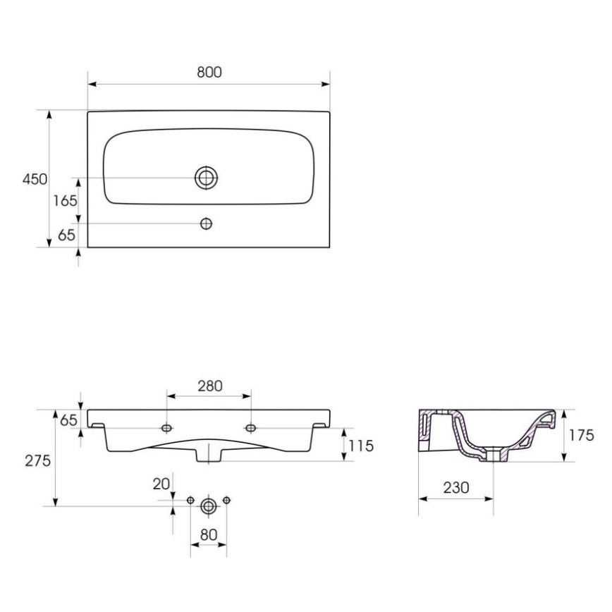 Cersanit K116-013 - Beépíthető mosdó MODUO 45x80 cm kerámia/fényes fehér