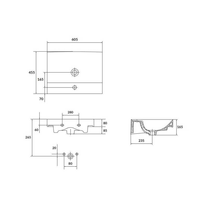 Cersanit K120-009 - Süllyesztett mosdó LARGA 45,5x60,5 cm kerámia/fényes fehér