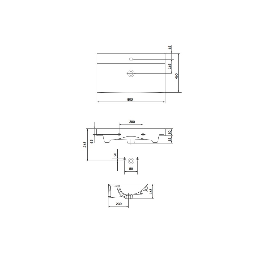 Cersanit K120-010 - Beépíthető mosdó LARGA 46x80,5 cm kerámia/fényes fehér