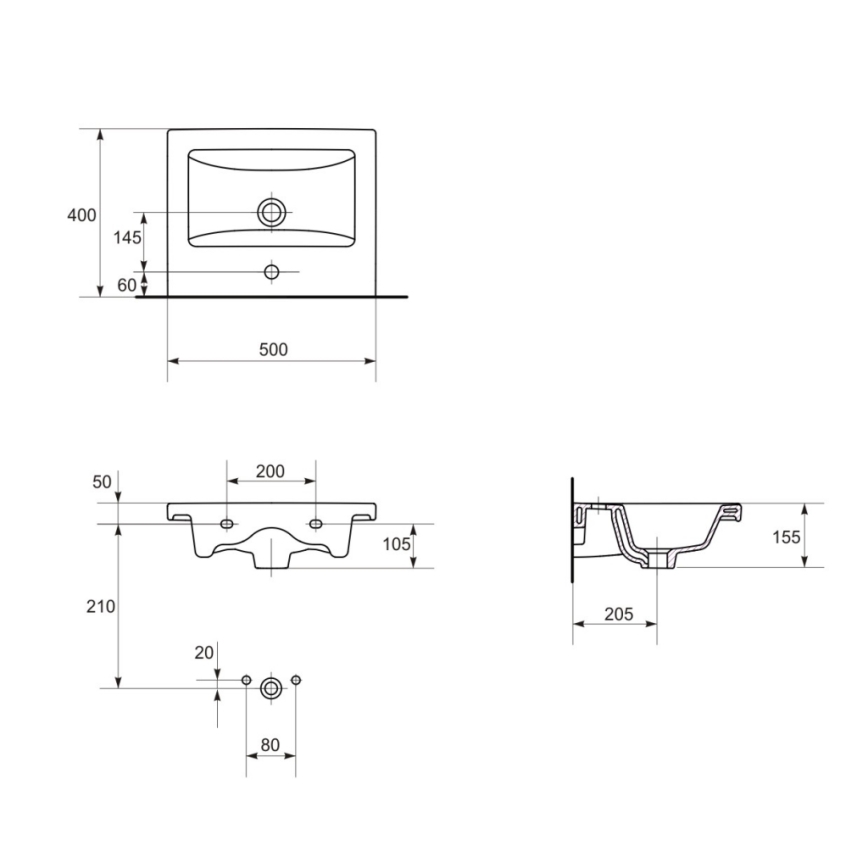 Cersanit K32-002-BOX - COMO mosdó pultba építhető/fali 40x50 cm kerámia/fényes fehér