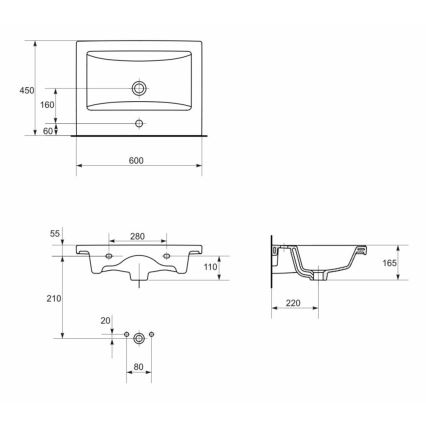 Cersanit K32-003-ECO - COMO beépíthető mosdó 45x60 cm kerámia/fényes fehér