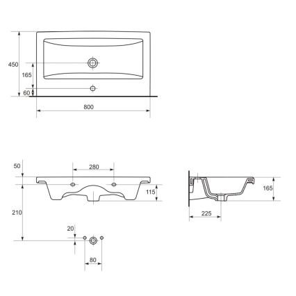 Cersanit K32-004-BOX - COMO 45x80 cm ráépíthető/fali mosdó, kerámia, fényes fehér