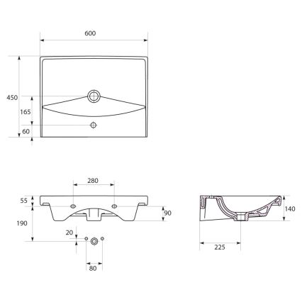 Cersanit K35-006 - CITY beépíthető mosdó 45x60 cm kerámia/fényes fehér