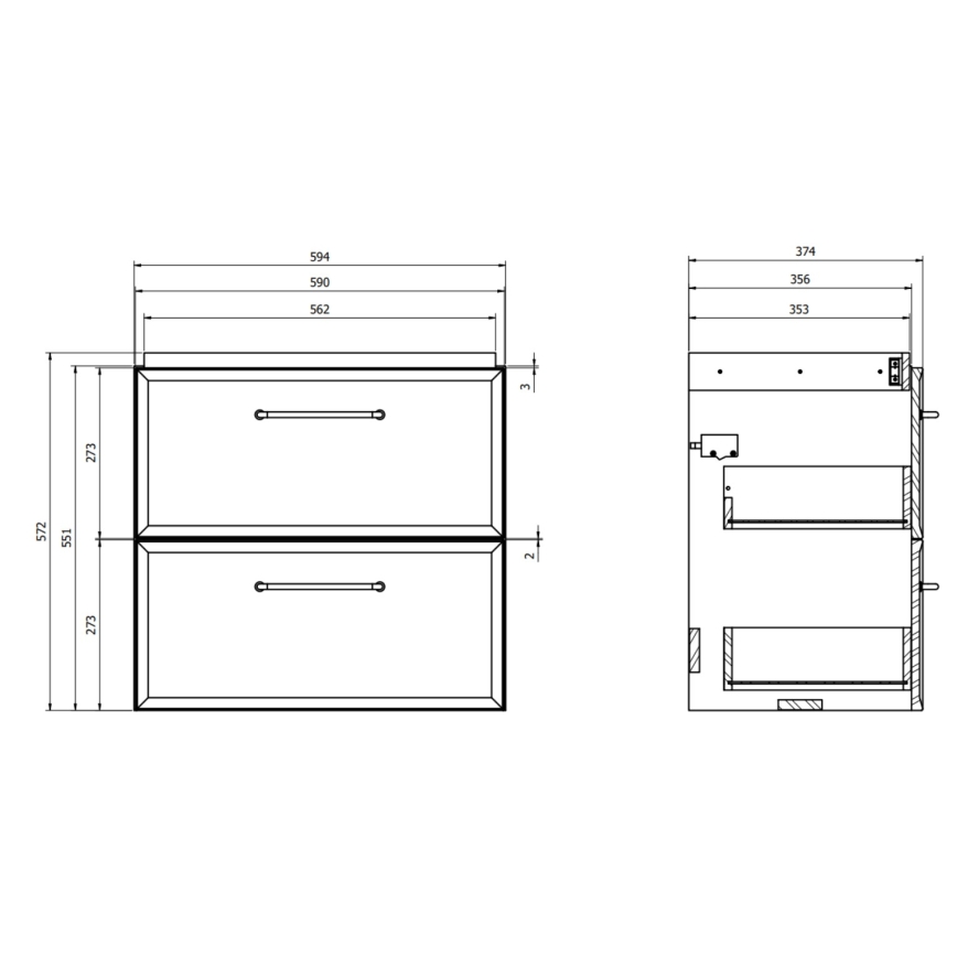 Cersanit S590-100 - Falra szerelhető fürdőszobai szekrény mosdó alá MILLE SLIM 60x38 cm fekete