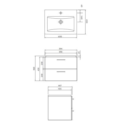 Cersanit S801-148-DSM - LARA falra szerelhető fürdőszobaszekrény mosdóval 60x45 cm dió