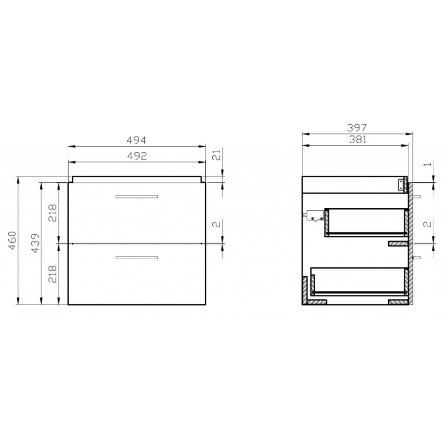 Cersanit S801-153-DSM - LARA COMO falra szerelhető fürdőszobaszekrény mosdóval, 50x40 cm, dió