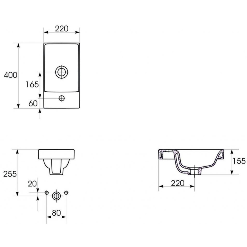Cersanit S801-218-DSM - Függesztett fürdőszobai szekrény mosdóval MODUO SLIM 40x22 cm fényes fehér