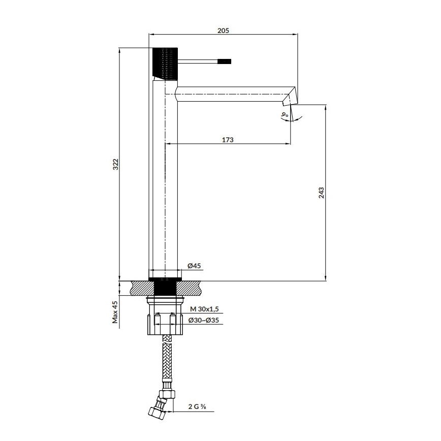 Cersanit S951-596 - Mosdócsap ZEN 32,2 cm fekete