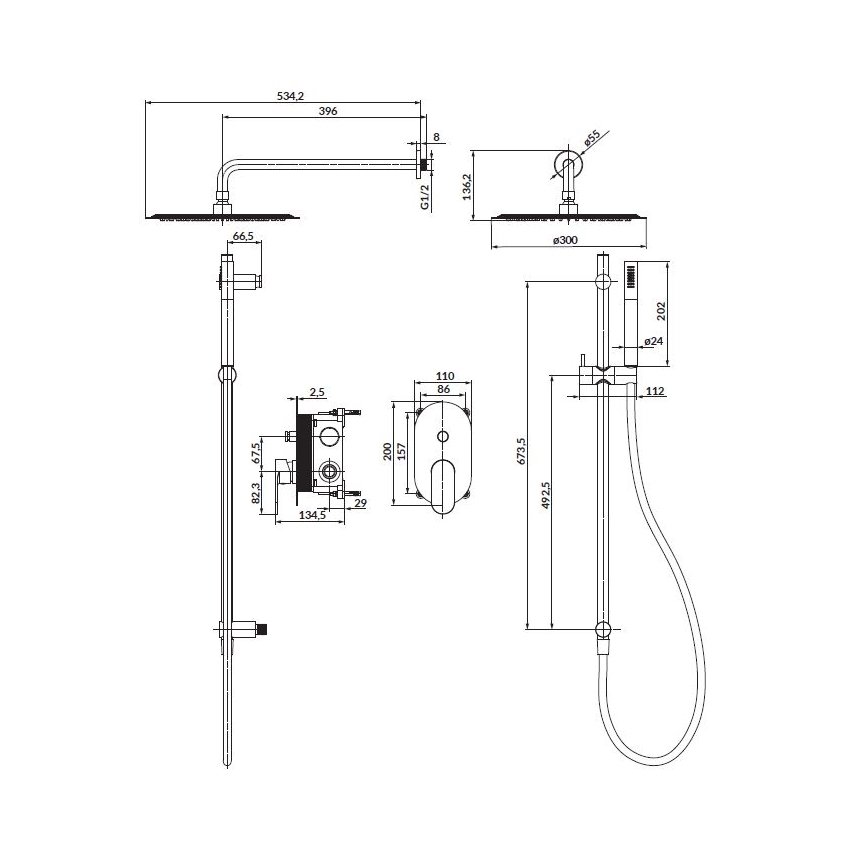 Cersanit S952-009 - CREA beépíthető csapteleppel ellátott zuhanyszett fekete