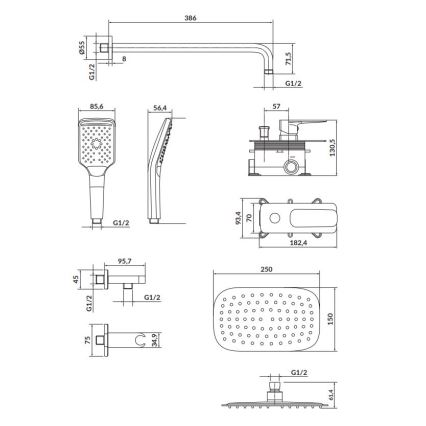 Cersanit S952-029 - Zuhanyszett LARGA falba építhető csapteleppel, fényes króm kivitelben