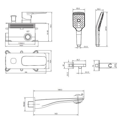 Cersanit S952-039 - Fürdőkád szett LARGA falba építhető csapteleppel, fényes króm