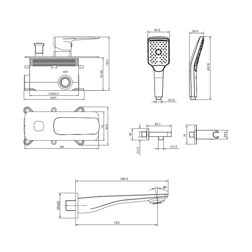 Cersanit S952-039 - Fürdőkád szett LARGA falba építhető csapteleppel, fényes króm