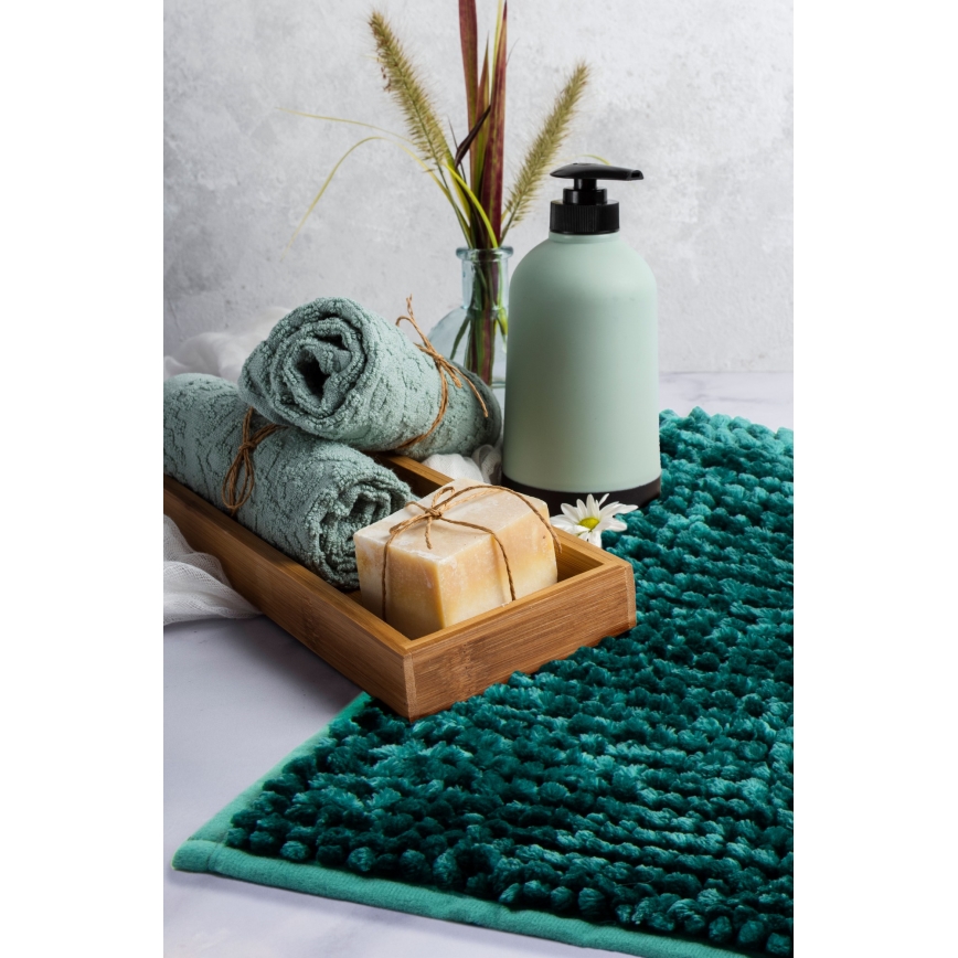CHENILLE csúszásgátló fürdőszobai lábtörlő 50x80 cm türkiz