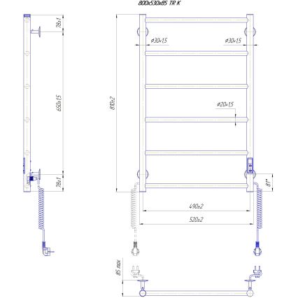 CLASSIC fürdőszobai törölközőszárító radiátor 110W/230V 81x52 cm rozsdamentes/fehér jobb oldali