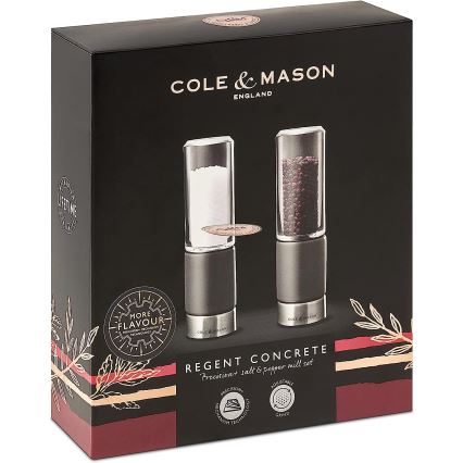 Cole&Mason - REGENT CONCRETE só- és borsőrlő készlet, 2 db, beton, 18 cm magas
