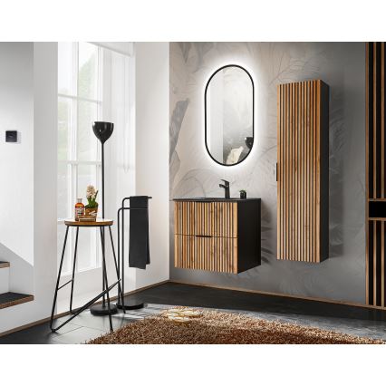 COMAD XILO BLACK WOTAN 82-60-D-2S - Mosdó alatti fürdőszobai szekrény XILO 57x60,2 cm, fekete/wotan tölgy