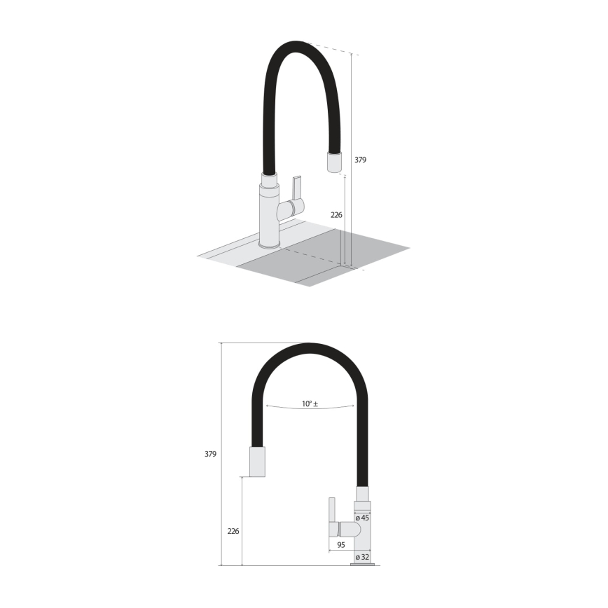 Concept BDC7138 - Mosogató csaptelep rugalmas kifolyókarral, fényes króm/fekete