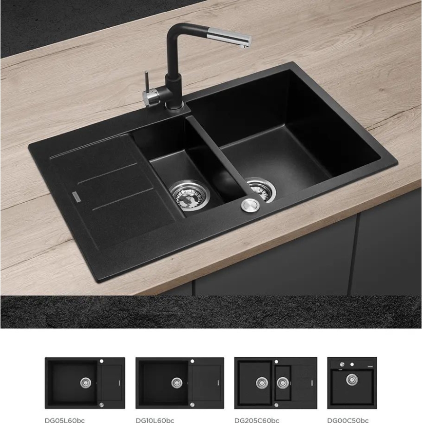 Concept BDG4527BC - Mosogató csaptelep kihúzható zuhanyfejjel 26,9 cm gránit/fekete