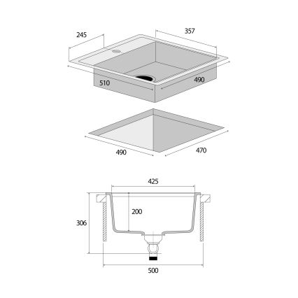 Concept DG00C50DG - CUBIS konyhai mosogató 49 x 51 cm, gránit, sötétszürke