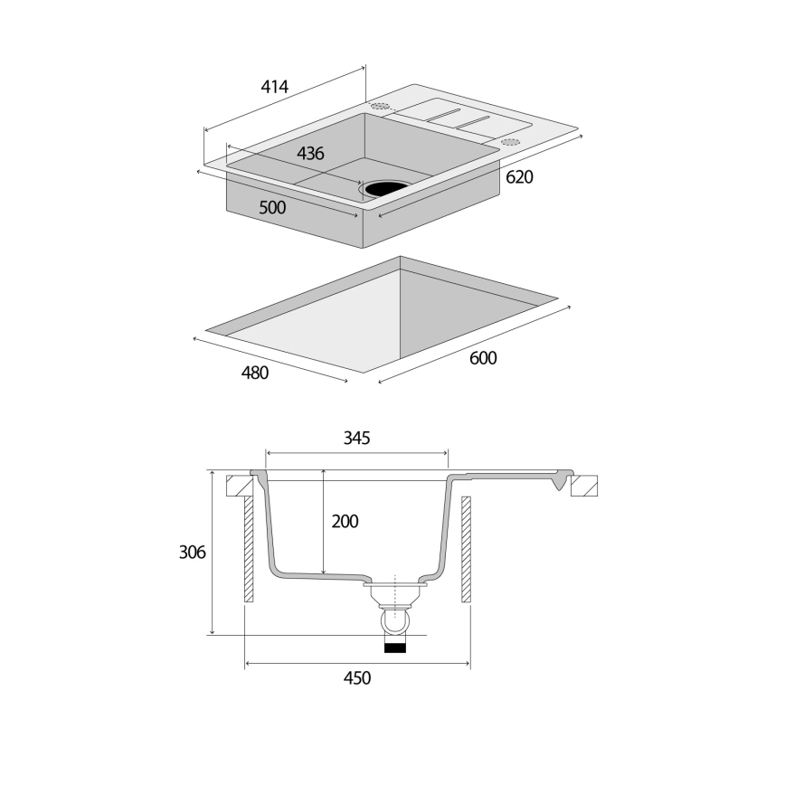 Concept DG05C45BC - CUBIS konyhai mosogató 50x62 cm gránit/fekete