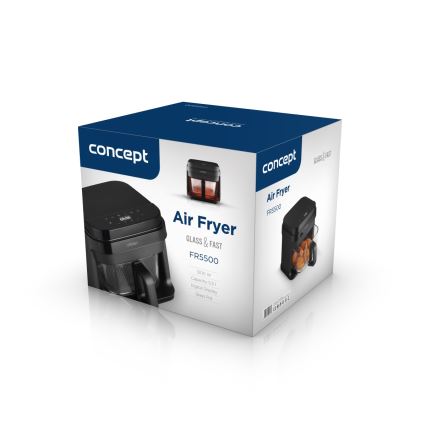 Concept FR5500 - Forró levegős sütő GLASS & FAST 5,5 l 1200W/230V fekete