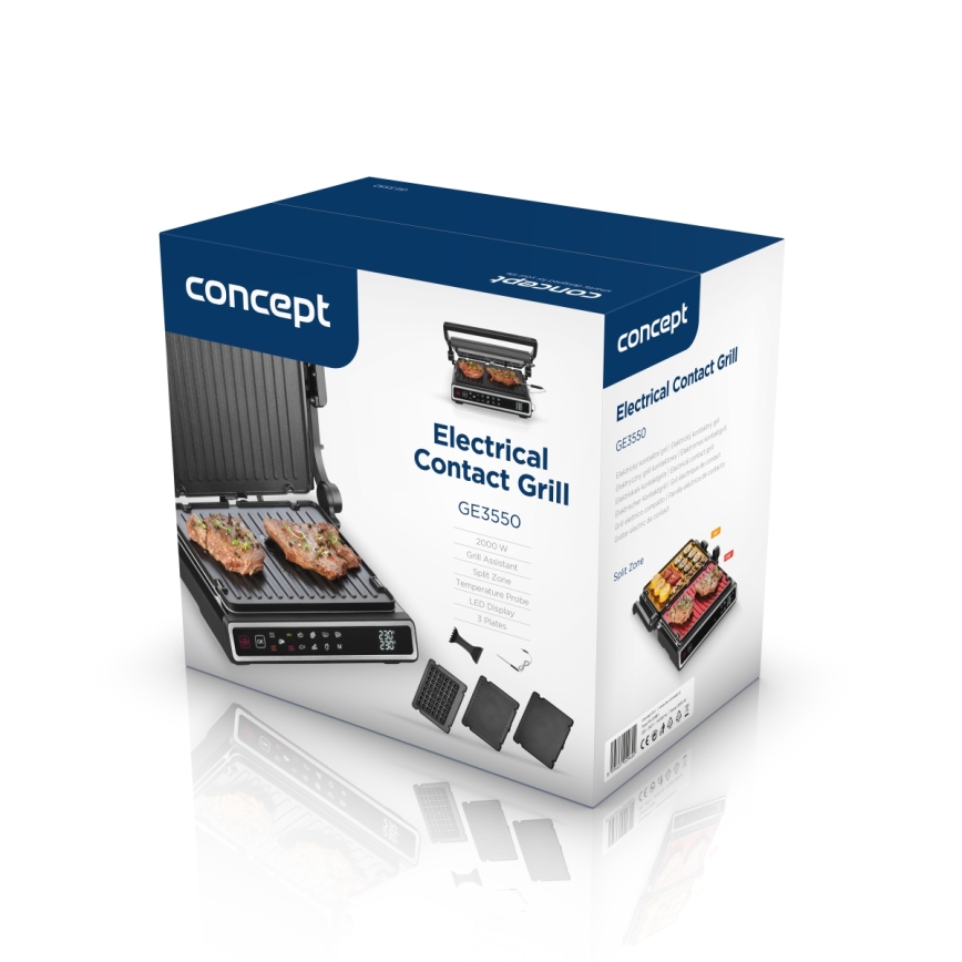 Concept ge3550 - Hőmérséklet-érzékelős kontaktgrill 2000W/230V fekete