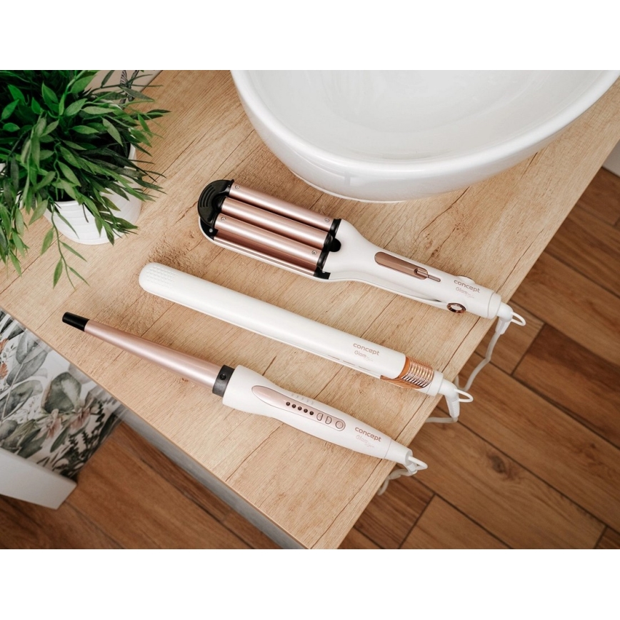 Concept KK2125 - Kúpos hajgöndörítő GLAM STYLE 42W/230V fehér/rózsaarany