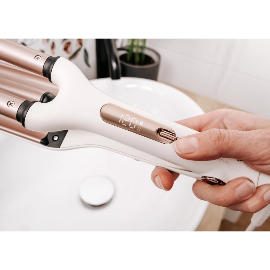 Concept KT2140 - GLAM STYLE háromcsöves hajgöndörítő 100W/230V fehér/rózsaarany