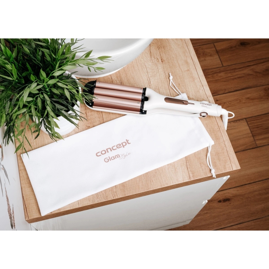 Concept KT2140 - GLAM STYLE háromcsöves hajgöndörítő 100W/230V fehér/rózsaarany