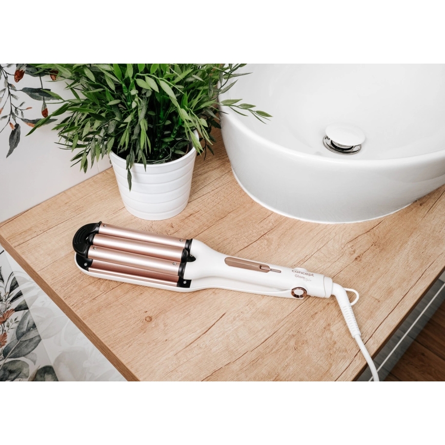 Concept KT2140 - GLAM STYLE háromcsöves hajgöndörítő 100W/230V fehér/rózsaarany
