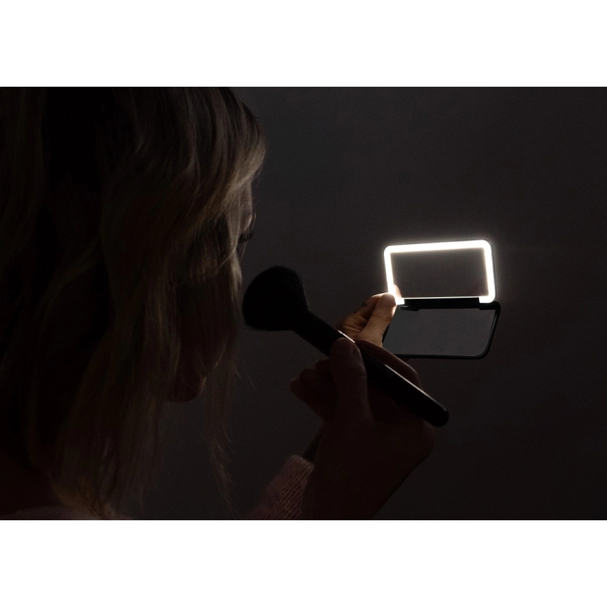 Concept KZ2020 - LED kozmetikai zsebtükör PERFECT SKIN LED/1,5W/5V 4500-5500K 300 mAh fekete