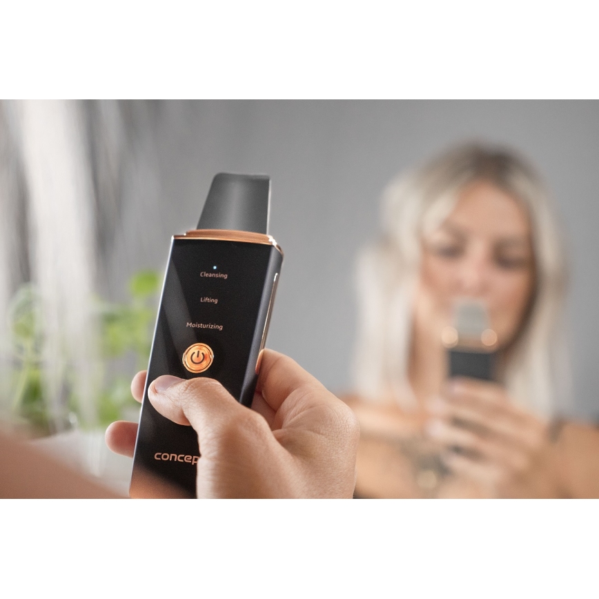 Concept PO2060 - Kozmetikai ultrahangos spatula PERFECT SKIN 3,5W/5V USB 500 mAh IPX6 fekete