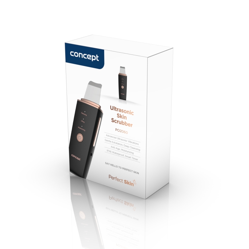 Concept PO2060 - Kozmetikai ultrahangos spatula PERFECT SKIN 3,5W/5V USB 500 mAh IPX6 fekete