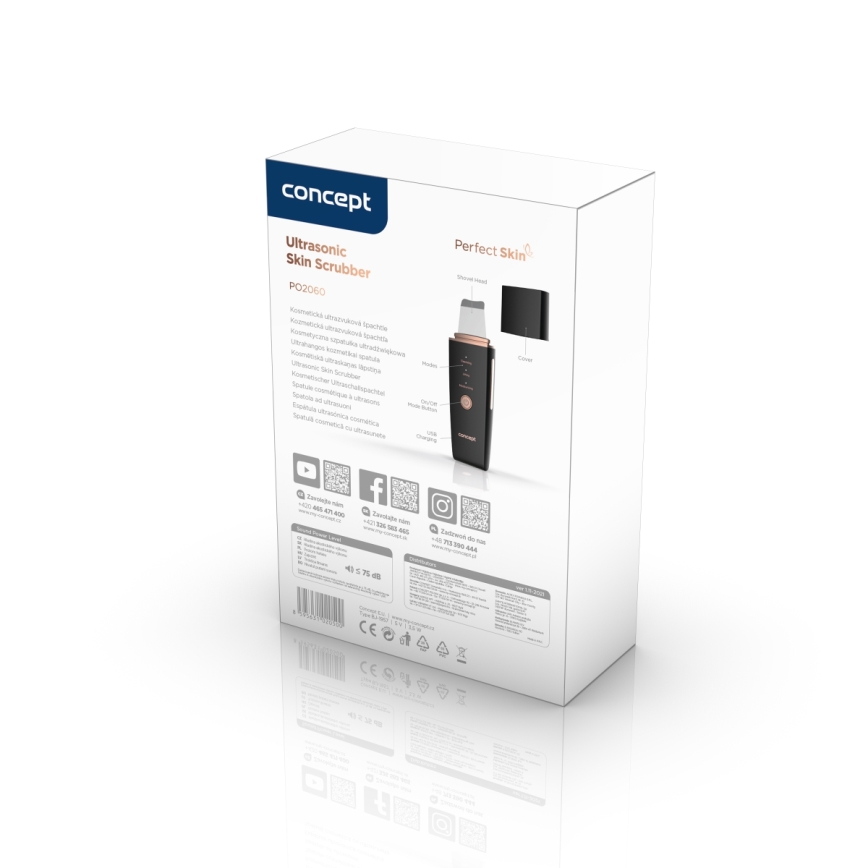 Concept PO2060 - Kozmetikai ultrahangos spatula PERFECT SKIN 3,5W/5V USB 500 mAh IPX6 fekete