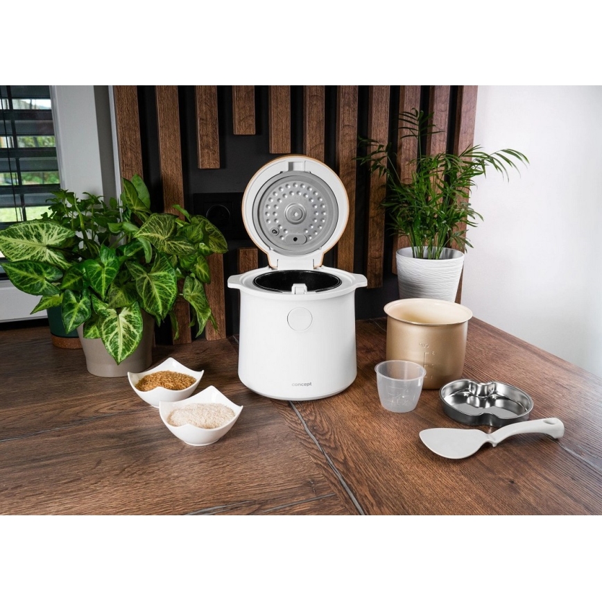 Concept RE3030 - Digitális rizsfőző 2 az 1-ben 380W/230V 1,5 l fehér/fa dekor