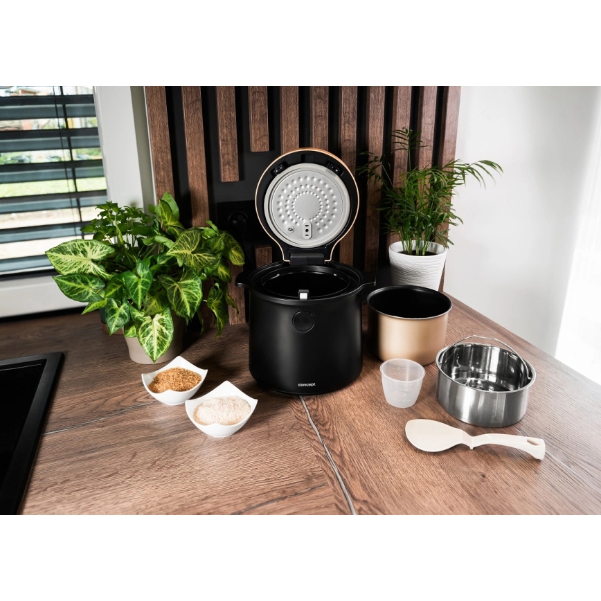 Concept RE4040 - Digitális rizsfőző 2 az 1-ben 450W/230V 2 l fekete/fa dekor