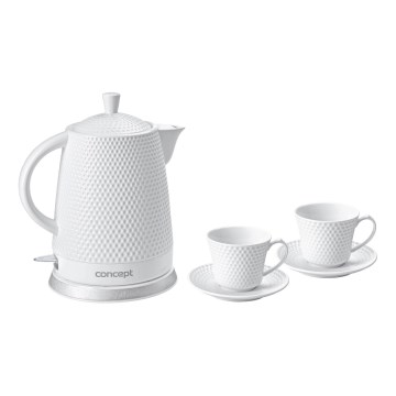 Concept RK0040 - Vízforraló 1,5 l 1500W/230V fehér/kerámia + 2 csésze csészealjjal