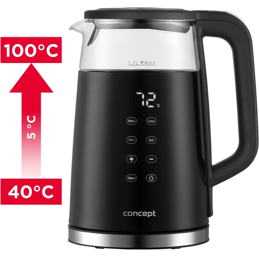 Concept RK4100 - Hőmérséklet-szabályozású elektromos vízforraló 1,7 l 2200 W/230 V fekete