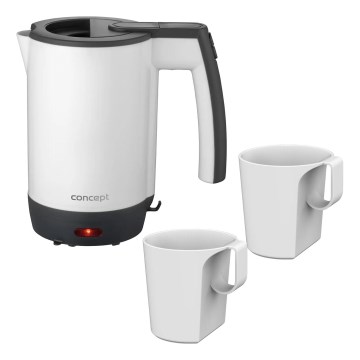 Concept RK7030 - Utazó vízforraló 0,5 l 1080 W/230 V szürke/fehér + 2 csésze