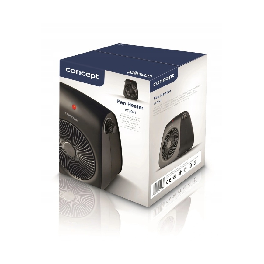 Concept vt7041 - Ventilátor fűtőbetéttel 1000/2000W/230V fekete