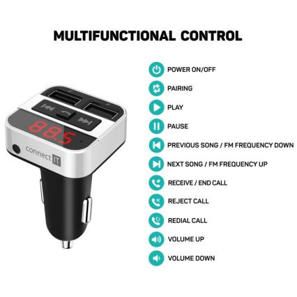 CONNECT IT CCC-8800-SL - autós FM adó kihangosító funkcióval, fekete/ezüst