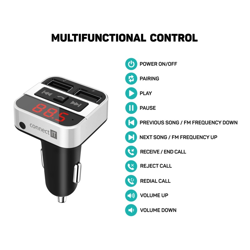 CONNECT IT CCC-8800-SL - autós FM adó kihangosító funkcióval, fekete/ezüst