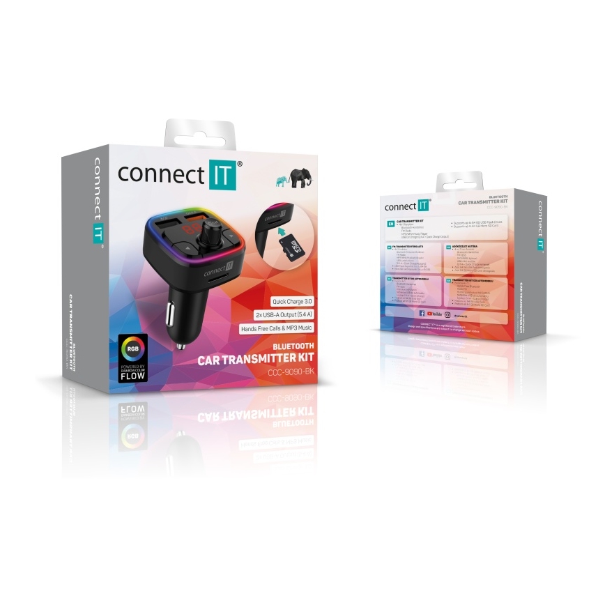 CONNECT IT CCC-9090-BK - LED RGB FM autós adó kihangosító funkcióval fekete