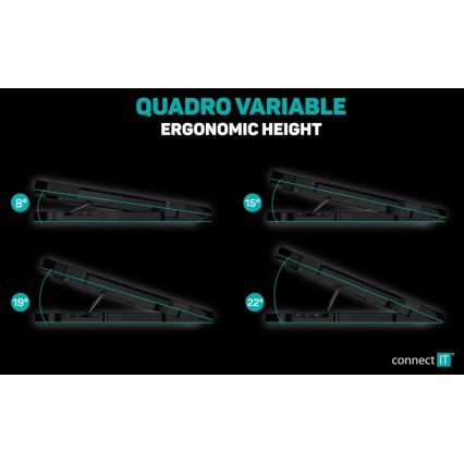 CONNECT IT CCP-2200-BK - Hűtő tartó laptophoz 4x ventilátor 2xUSB fekete/kék