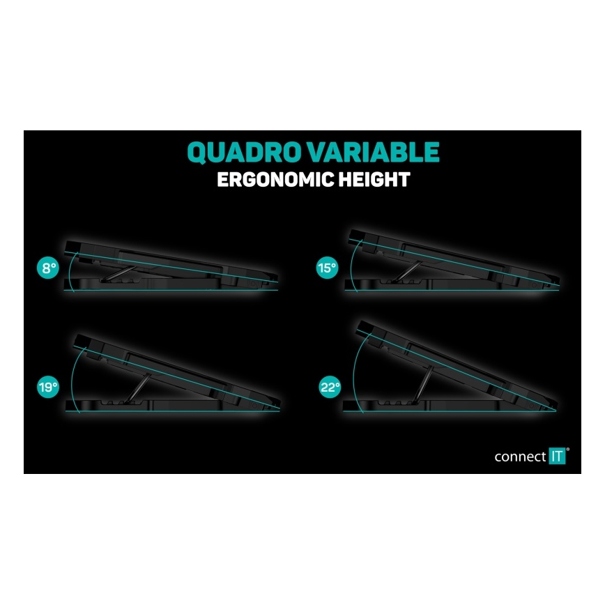 CONNECT IT CCP-2200-BK - Hűtő tartó laptophoz 4x ventilátor 2xUSB fekete/kék