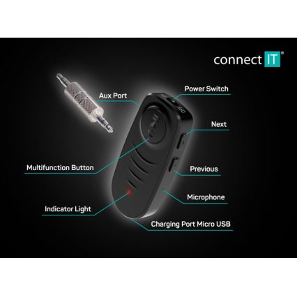 CONNECT IT CFF-4050-BK - Bluetooth audio vevő AUX 110 mAh