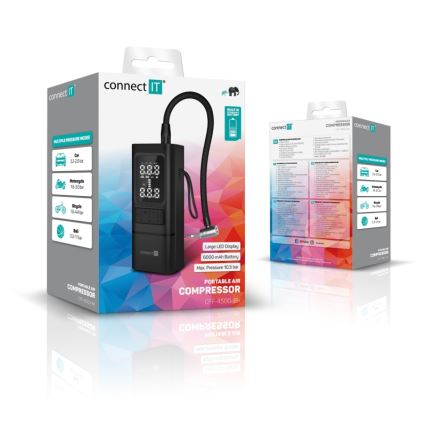 CONNECT IT CFF-4500-BK - Digitális zsebméretű kompresszor AirFlow 80W/6000 mAh fekete
