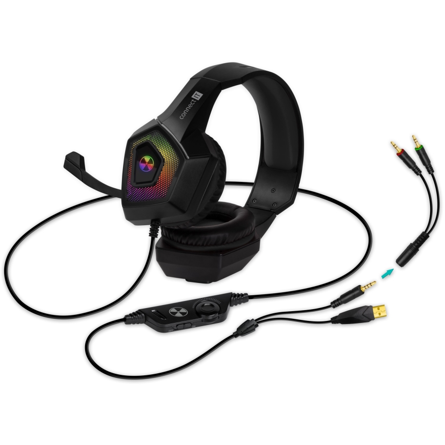 CONNECT IT CHP-5600-BK - LED RGB Vezetékes gamer fejhallgató mikrofonnal fekete